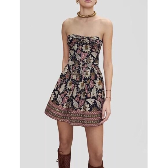 Strapless Alexie Malena Batik Floral Dress Sz S Summer Casual Boho Chic Designer - Picture 1 of 6